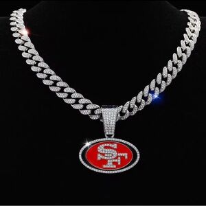 49Ers Silver Chain Necklace with Red Pendant